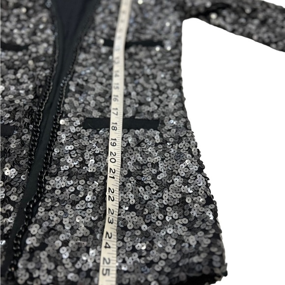 Rachel Zoe Open Front Sequin Jacket Chain Trim Pockets Size P - Picture 7 of 13